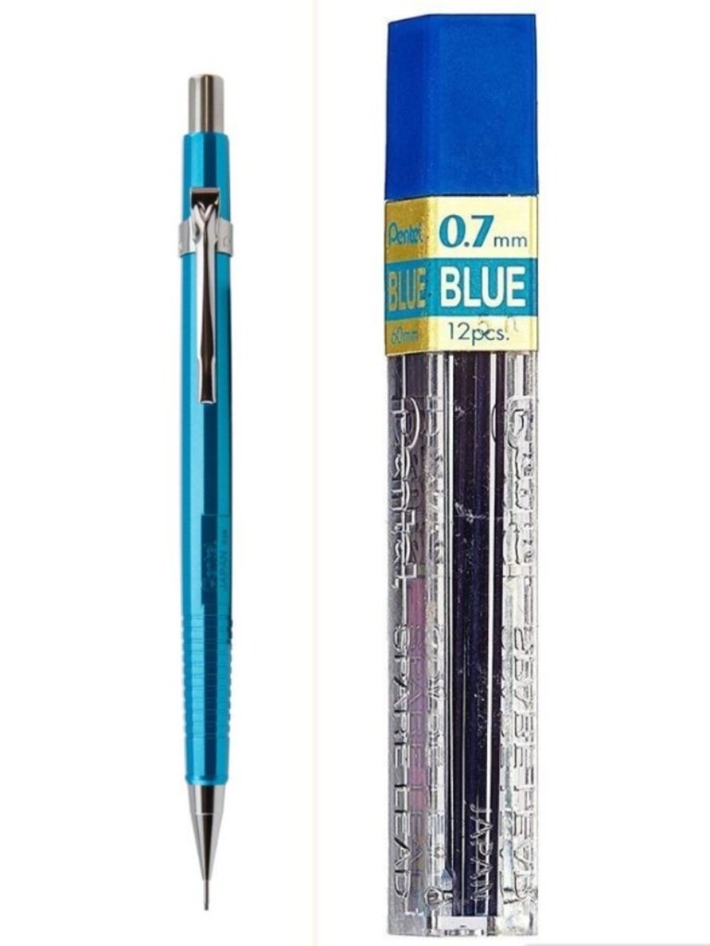 Pentel Sharp Drafting Pencil .7mm Lead Metallic Sky-Blue w/12 pcs Blue-Lead